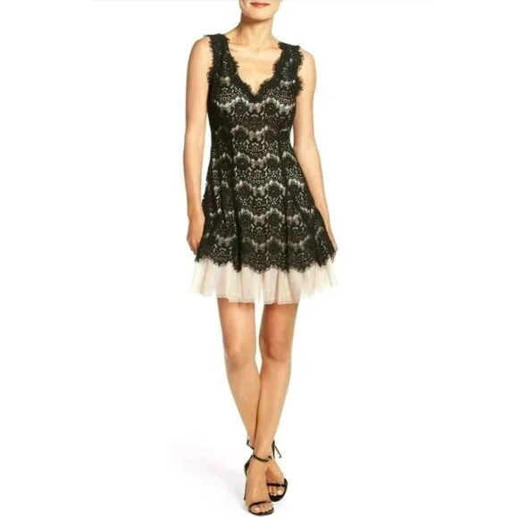 chinese dress ladies Betsy and Adam Cecelia Bateau Neckline Long Sleeves Intricate Lace Overlay  Back Zipper Closure Modern Fit Gown Dress main image 1